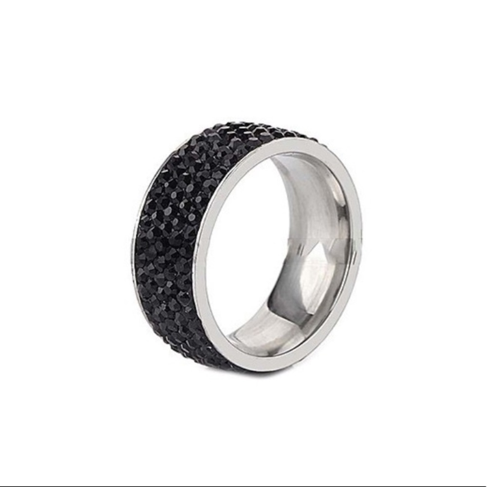 Black & Stainless 4-Row Ring w/ Swarovski Crystals